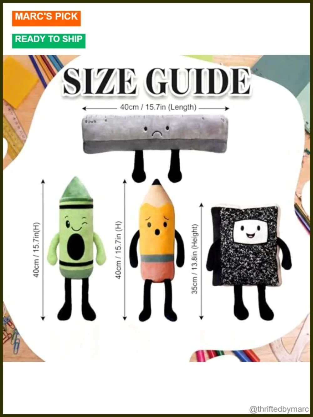 Classroom Plush Set - 4 Pieces, Crayon Pencil Ruler Notebook Stuffed Animals,